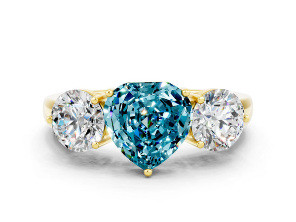 Yellow gold Heart Cut Blue Topaz Three-Stone Ring with Prong Setting and Classic Band