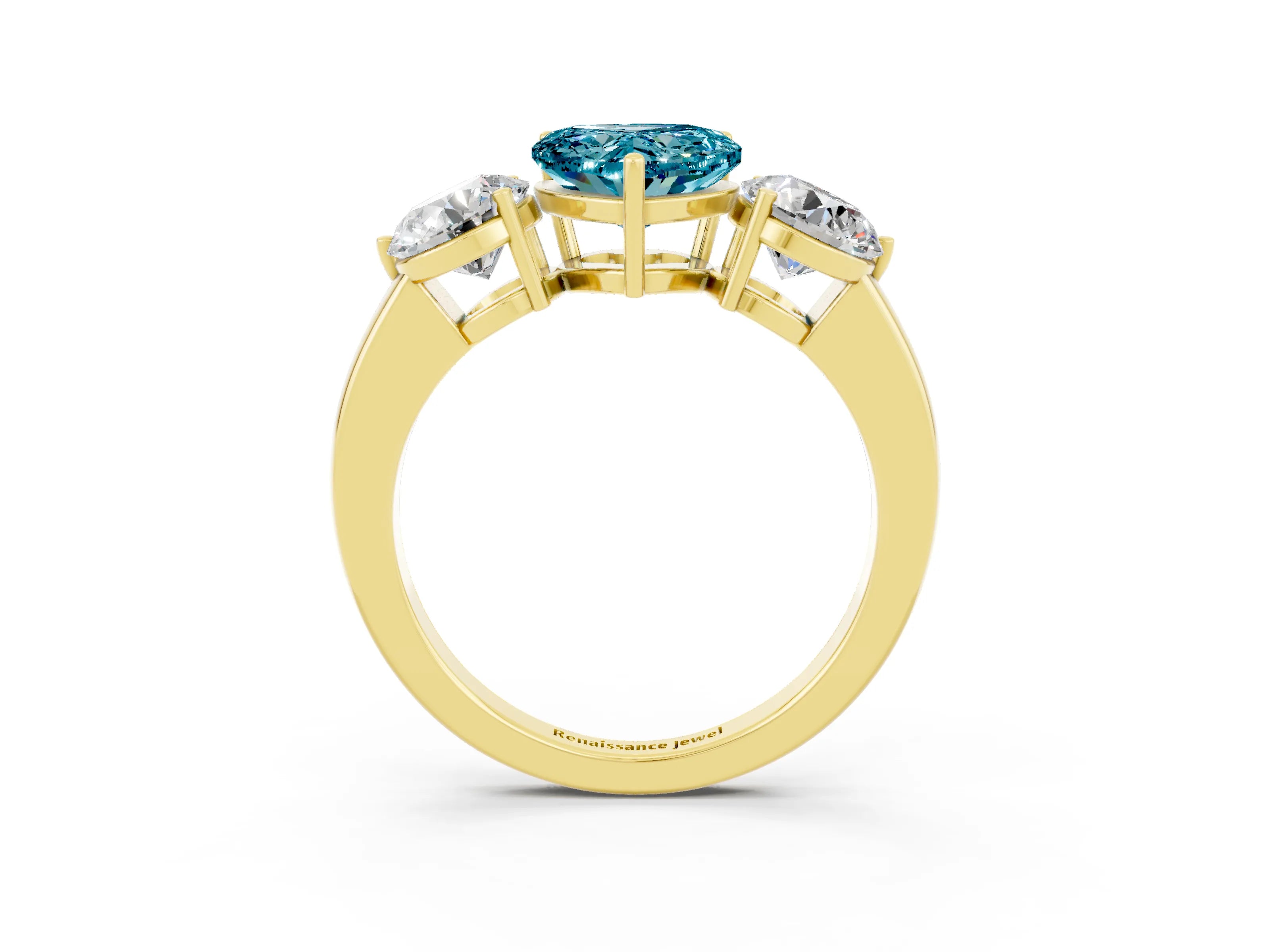 Yellow gold Heart Cut Blue Topaz Three-Stone Ring with Prong Setting and Classic Band_3