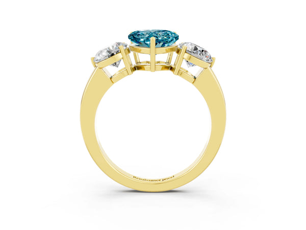 Yellow gold Heart Cut Blue Topaz Three-Stone Ring with Prong Setting and Classic Band