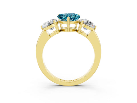 Yellow gold Heart Cut Blue Topaz Three-Stone Ring with Prong Setting and Classic Band_3