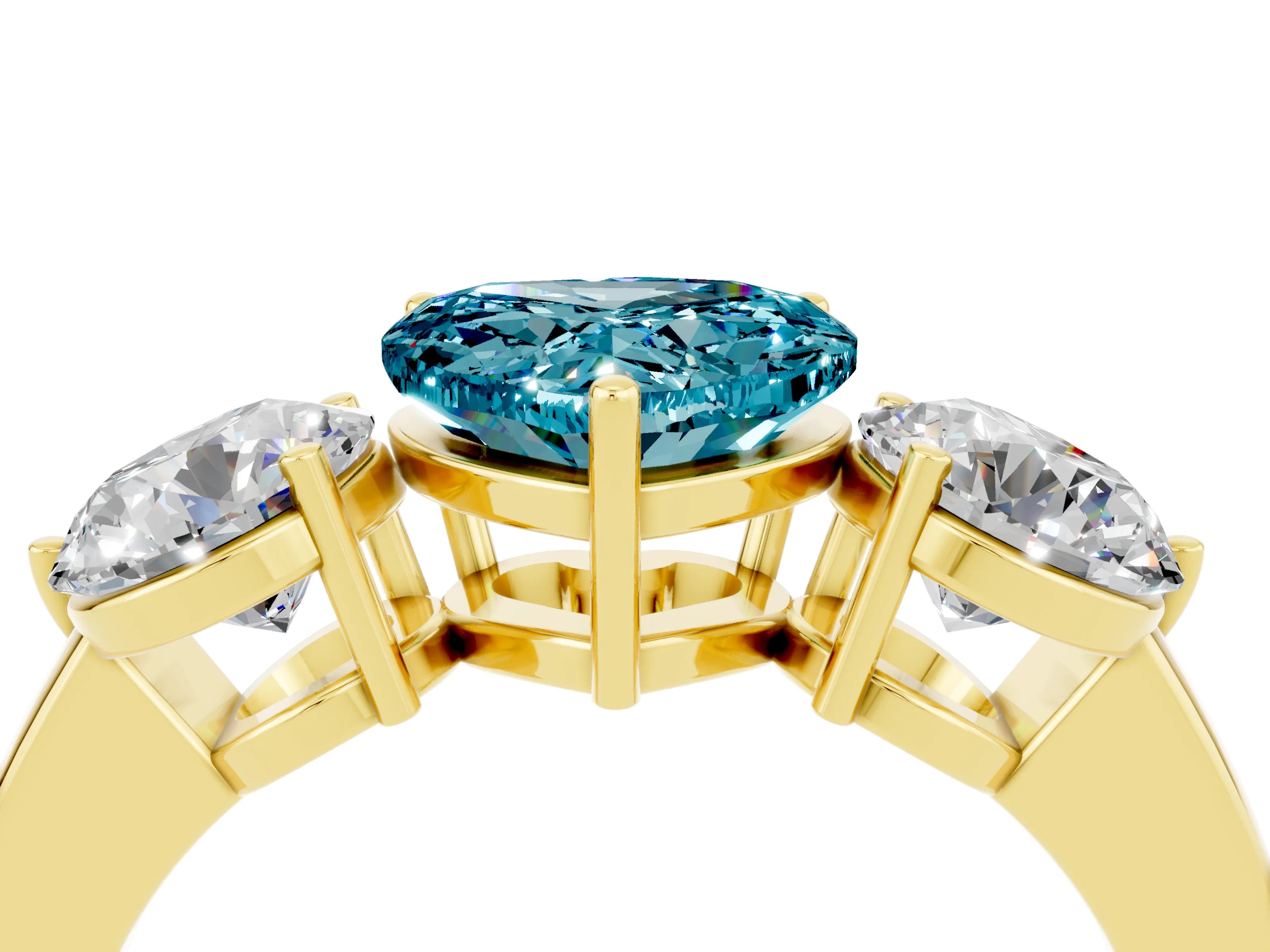 Yellow gold Heart Cut Blue Topaz Three-Stone Ring with Prong Setting and Classic Band_4