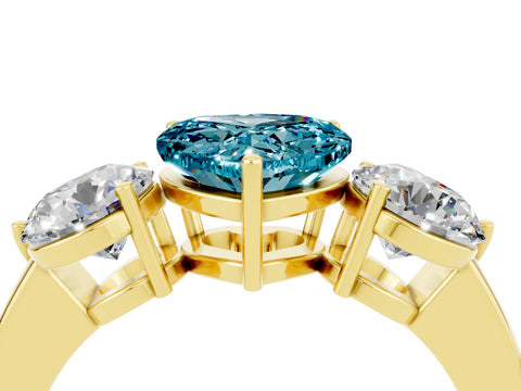 Yellow gold Heart Cut Blue Topaz Three-Stone Ring with Prong Setting and Classic Band_4