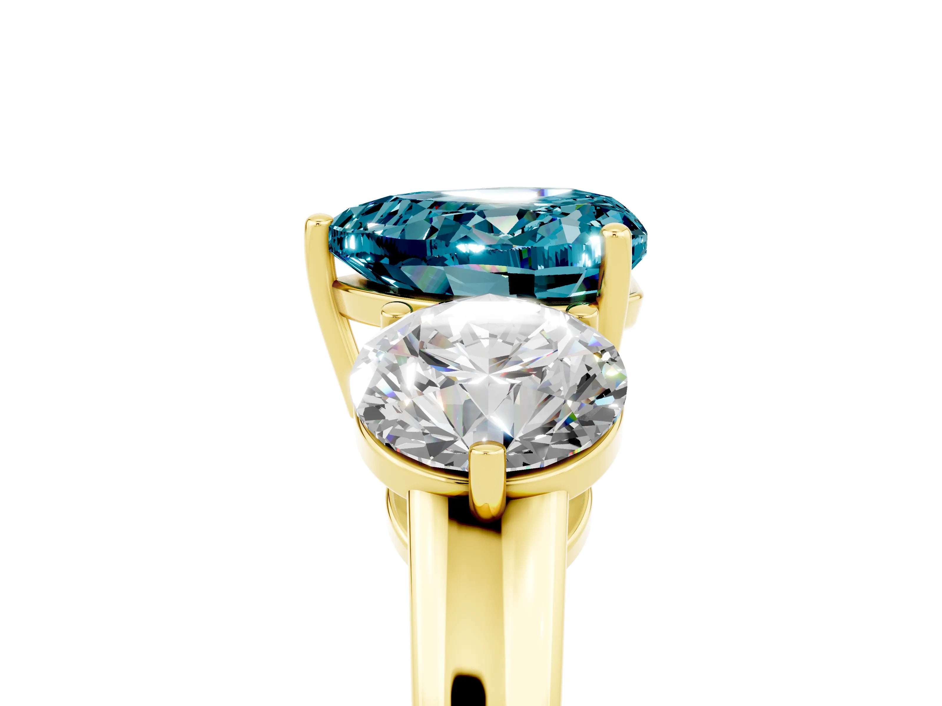 Yellow gold Heart Cut Blue Topaz Three-Stone Ring with Prong Setting and Classic Band_5