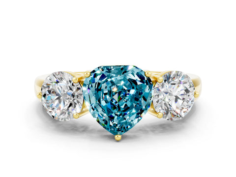 Yellow gold Heart Cut Blue Topaz Three-Stone Ring with Prong Setting and Classic Band