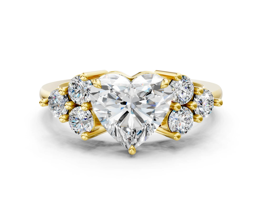 Yellow gold Heart Cut Brilliant Diamond Cluster Accent Solitaire Ring with Prong Setting_15