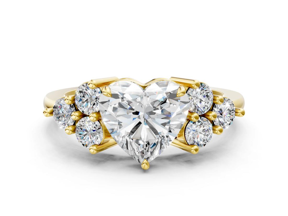 Yellow gold Heart Cut Brilliant Diamond Cluster Accent Solitaire Ring with Prong Setting_3