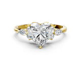 Yellow gold Heart Cut Brilliant Diamond Solitaire Ring with Pear Side Stones and Four-Prong Setting_3