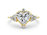 Yellow gold Heart Cut Brilliant Diamond with Cluster Setting on a Beaded Band and Four-Prong Setting_3