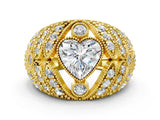 Yellow gold Heart Cut Brilliant Halo Pave Diamond Milgrain Ring_13
