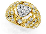 Yellow gold Heart Cut Brilliant Halo Pave Diamond Milgrain Ring_14
