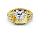 Yellow gold Heart Cut Brilliant Milgrain Filigree Diamond Ring with Square Prong Setting_15
