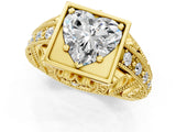 Yellow gold Heart Cut Brilliant Milgrain Filigree Diamond Ring with Square Prong Setting_16