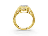 Yellow gold Heart Cut Brilliant Milgrain Filigree Diamond Ring with Square Prong Setting_18