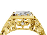 Yellow gold Heart Cut Brilliant Milgrain Filigree Diamond Ring with Square Prong Setting_19