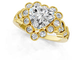 Yellow gold Heart Cut Brilliant Milgrain Pave Heart Band Solitaire Ring_4