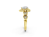 Yellow gold Heart Cut Brilliant Milgrain Pave Heart Band Solitaire Ring_5