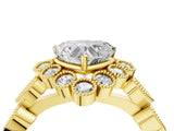 Yellow gold Heart Cut Brilliant Milgrain Pave Heart Band Solitaire Ring_7