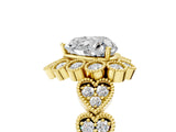Yellow gold Heart Cut Brilliant Milgrain Pave Heart Band Solitaire Ring_8