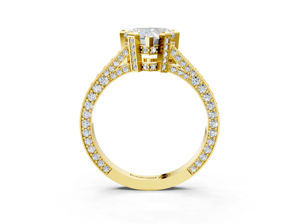Yellow gold Heart Cut Brilliant Split Shank Pave Solitaire Ring with Four-Prong Setting