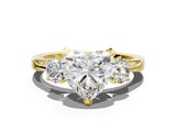 Yellow gold Heart Cut Brilliant Three-Stone Diamond Ring with Pavé Band and Four-Prong Setting_3
