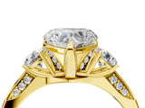 Yellow gold Heart Cut Brilliant Three-Stone Diamond Ring with Pavé Band and Four-Prong Setting_7