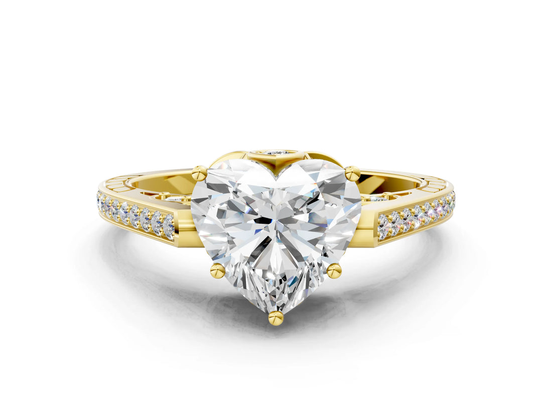 Yellow gold Heart Cut Cathedral Pave Diamond Engagement Ring with Six-Prong Setting_32