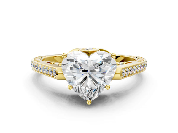 Yellow Gold Heart-Shaped Cathedral Engagement Ring Setting with Pave Shoulders