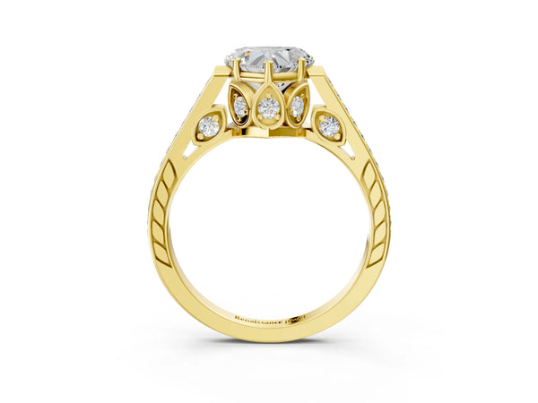 Yellow Gold Heart-Shaped Cathedral Engagement Ring Setting with Pave Shoulders