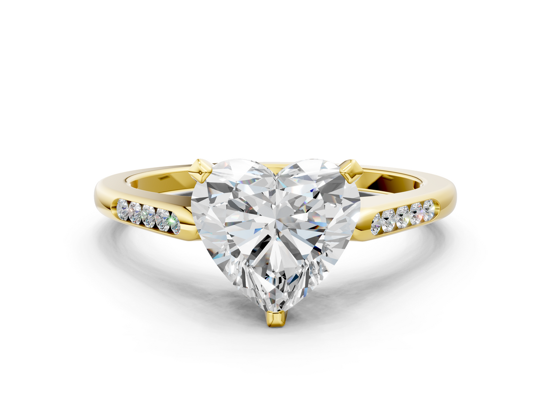 Yellow gold Heart Cut Channel Set Solitaire Engagement Ring with Four-Prong Setting_205