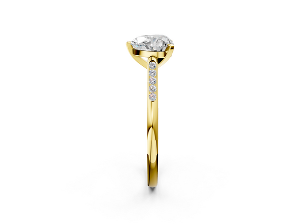 Yellow Gold Heart-Shaped Solitaire Engagement Ring Setting with Tapered Channel Set Round Accents