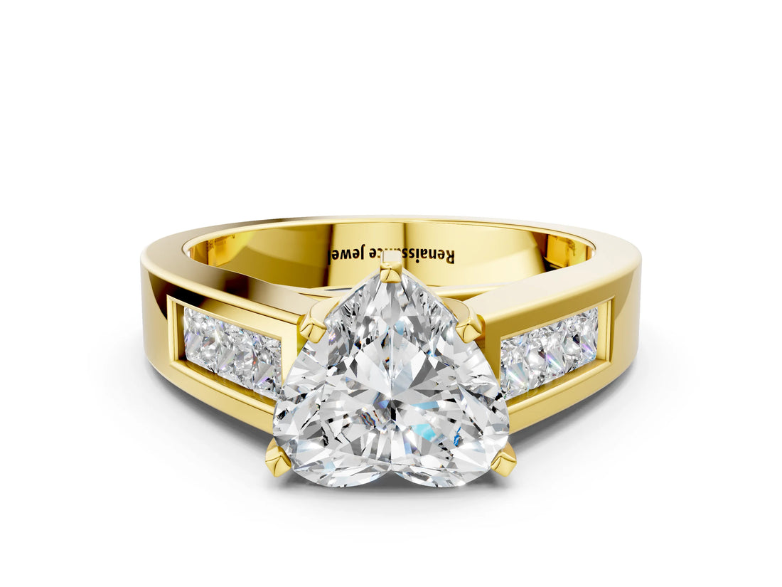 Yellow gold Heart Cut Channel Set Solitaire Ring with Four-Prong Setting_6