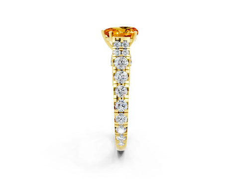 Yellow gold Heart Cut Citrine Classic Solitaire Ring with Pavé Band and Four-Prong Setting_2