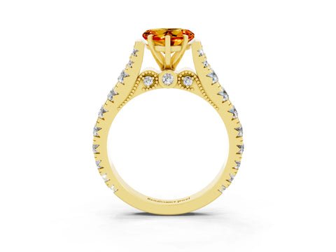 Yellow gold Heart Cut Citrine Classic Solitaire Ring with Pavé Band and Four-Prong Setting_3