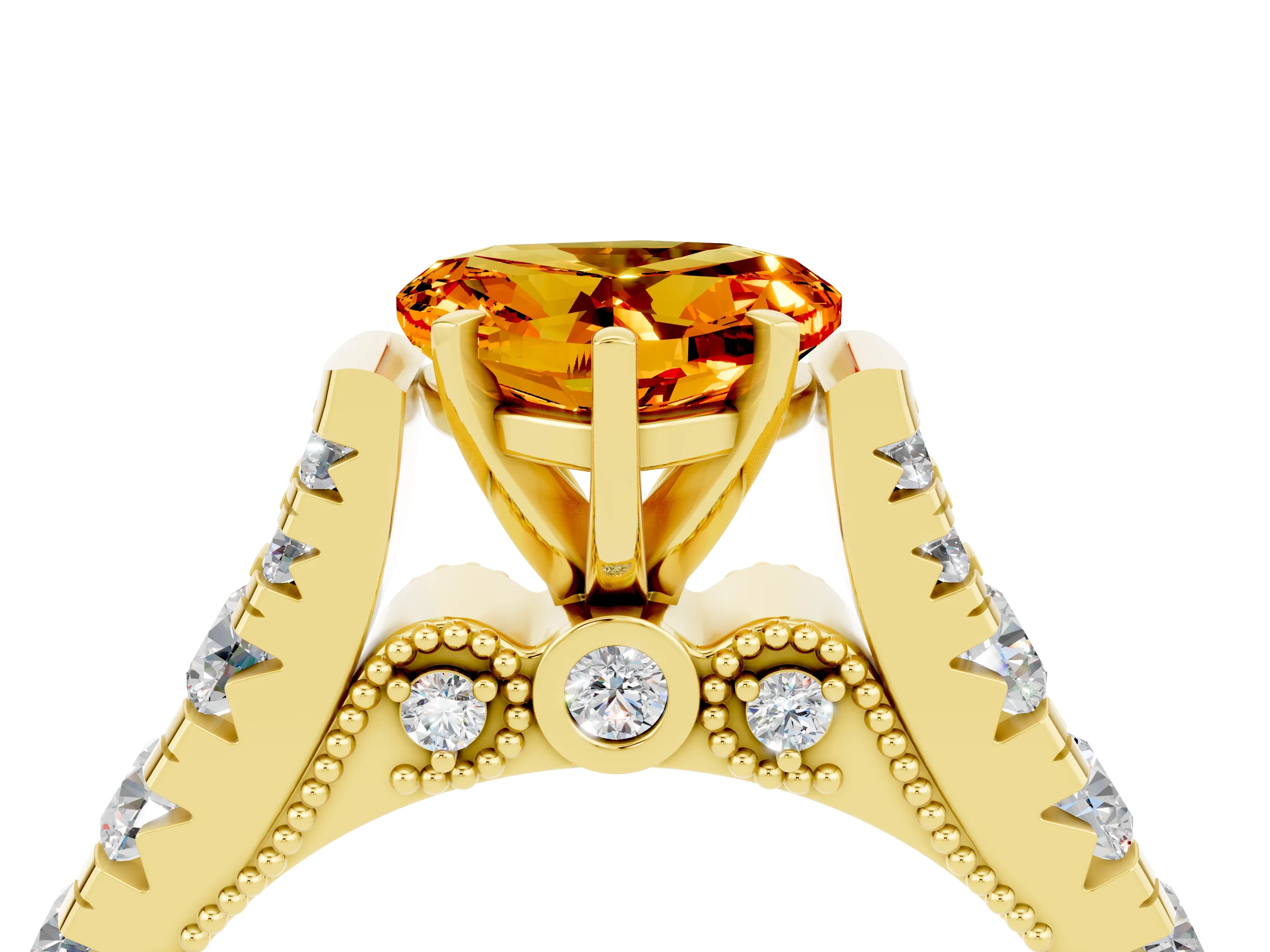 Yellow gold Heart Cut Citrine Classic Solitaire Ring with Pavé Band and Four-Prong Setting_4