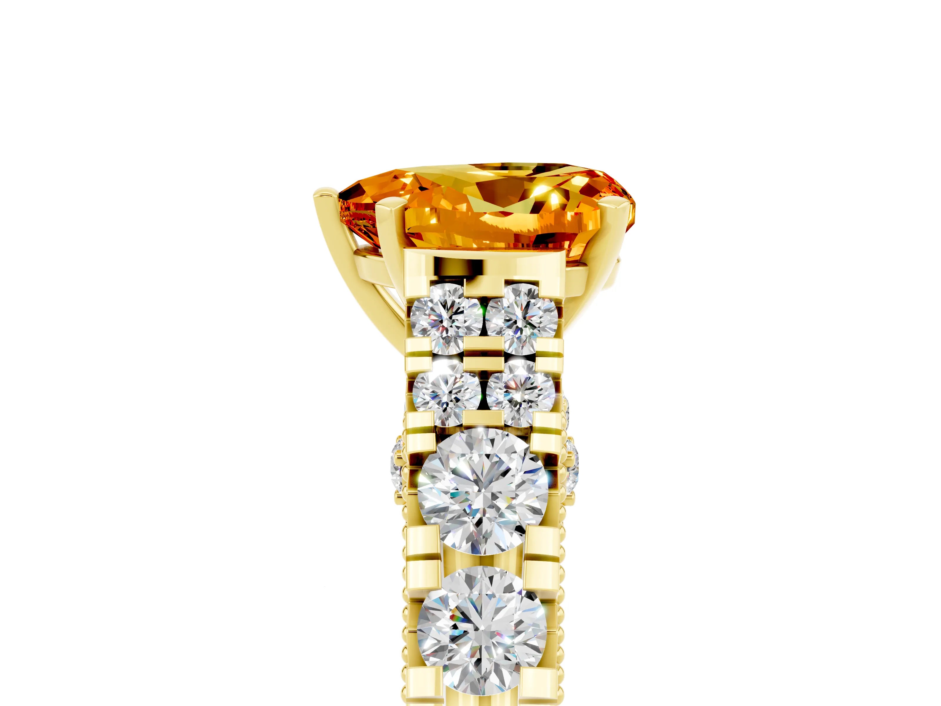 Yellow gold Heart Cut Citrine Classic Solitaire Ring with Pavé Band and Four-Prong Setting_5