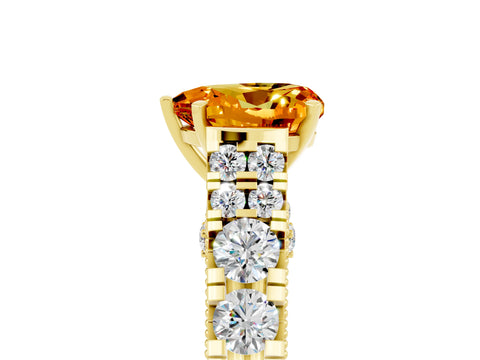 Yellow gold Heart Cut Citrine Classic Solitaire Ring with Pavé Band and Four-Prong Setting_5