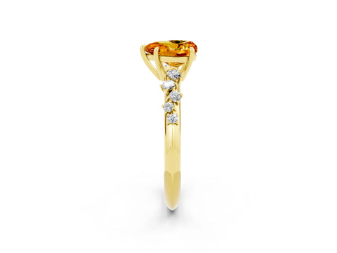 Yellow gold Heart Cut Citrine Cluster Side Stone Solitaire Ring with Prong Setting_26