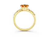 Yellow gold Heart Cut Citrine Cluster Side Stone Solitaire Ring with Prong Setting_27