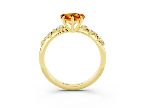 Yellow gold Heart Cut Citrine Cluster Side Stone Solitaire Ring with Prong Setting_27