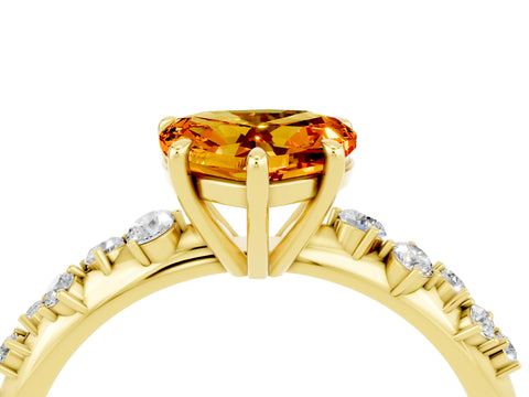 Yellow gold Heart Cut Citrine Cluster Side Stone Solitaire Ring with Prong Setting_28