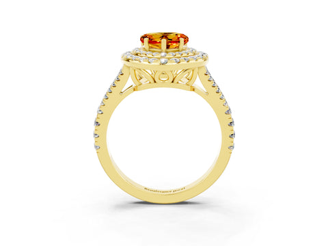 Yellow gold Heart Cut Citrine Double Halo Ring with Pavé Band and Prong Setting_15