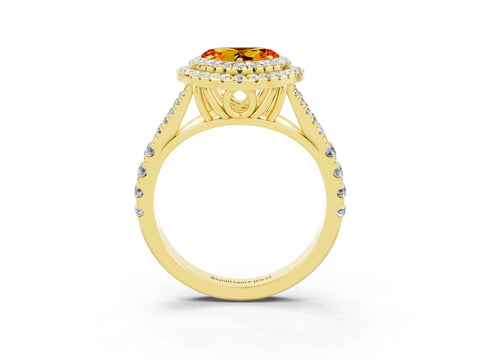 Yellow gold Heart Cut Citrine Double Halo Ring with Split Shank and Prong Setting_15