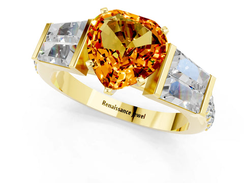 Yellow gold Heart Cut Citrine Engagement Ring with Baguette Side Stones and Channel Set Band_1