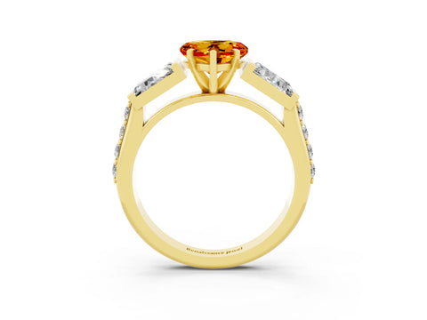 Yellow gold Heart Cut Citrine Engagement Ring with Baguette Side Stones and Channel Set Band_3