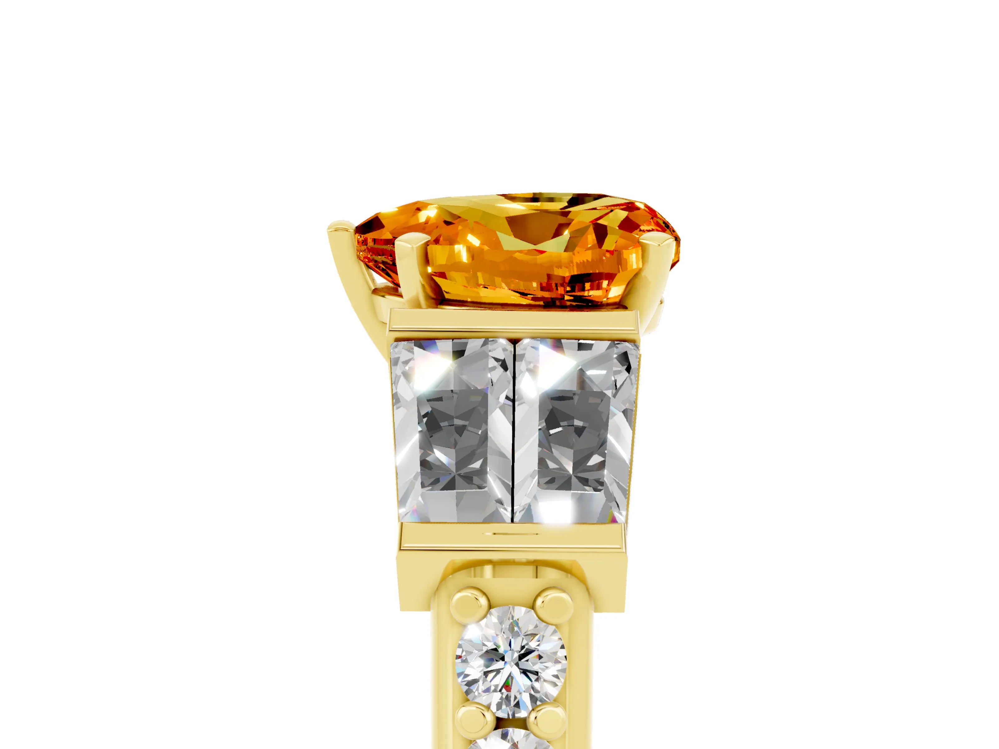Yellow gold Heart Cut Citrine Engagement Ring with Baguette Side Stones and Channel Set Band_5