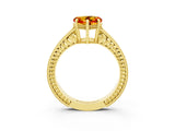 Yellow gold Heart Cut Citrine Engagement Ring with Milgrain Channel Set Band and Prong Setting_3