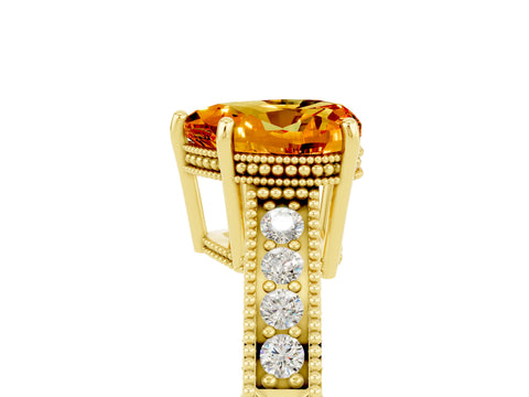 Yellow gold Heart Cut Citrine Engagement Ring with Milgrain Channel Set Band and Prong Setting_5