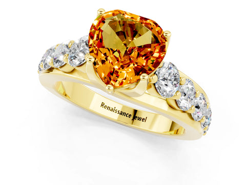 Yellow gold Heart Cut Citrine Engagement Ring with Pavé Band and Four-Prong Setting_1