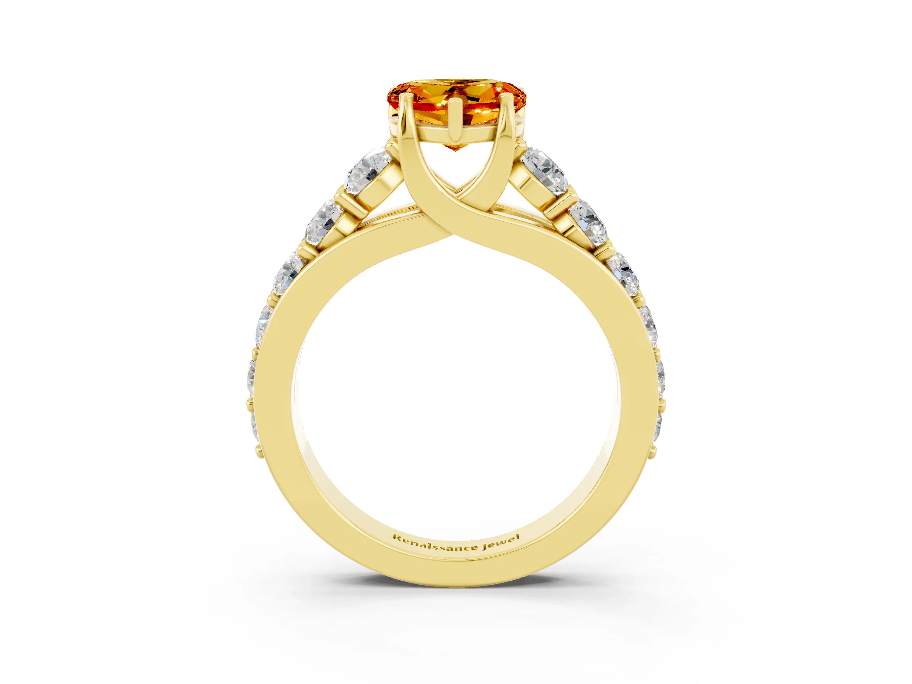 Yellow gold Heart Cut Citrine Engagement Ring with Pavé Band and Four-Prong Setting_3