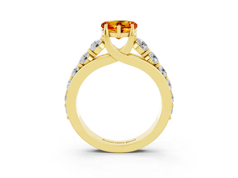 Yellow gold Heart Cut Citrine Engagement Ring with Pavé Band and Four-Prong Setting_3